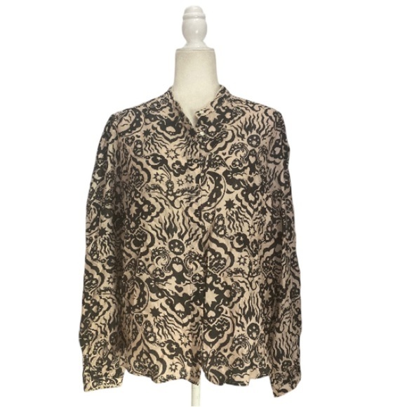 Chufy Gardenia Blouse Lightweight Voile Stencil Print NWT Top Button Front - Picture 3 of 16